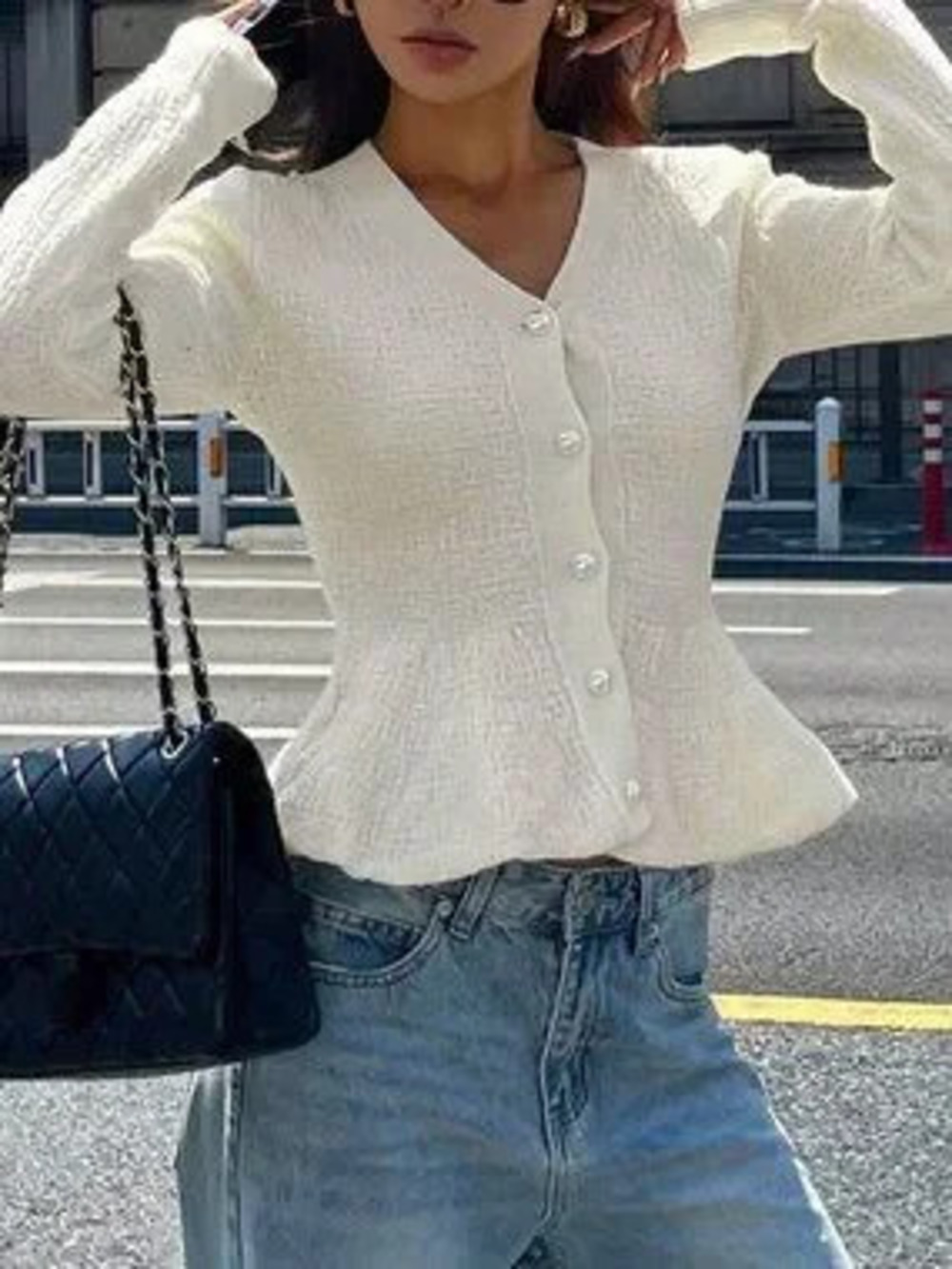 ZARA Beige Casual Women's Loose Cardigan With Pearl Buttons